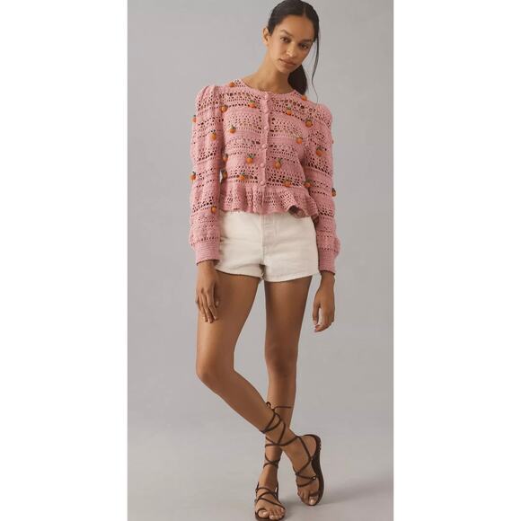 New Farm Rio Orange Tassel Crochet Cardigan Sweater Pink Boho Blouse Knit Small - Picture 3 of 12